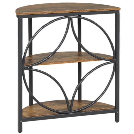 3-Tier Half Round End Table with Study Metal Frame for Living Room-Gray W2B
