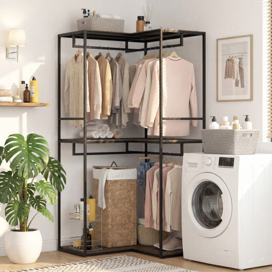 3-Tier Heavy Duty Clothes Rack with 3 Shelves & 2 Hanging Racks-Black & Brown W2B