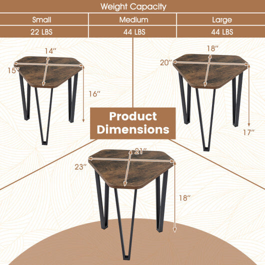 Set of 3 Nesting Coffee Tables with Engineered Wood Top and Metal Frame for Living Room-Rustic Brown W2B