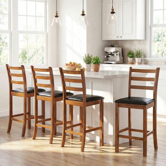 Rubber Wood Ladder Back Bar Stools Set of 2 24inch Counter Height Kitchen Island High Chairs-Walnut W2B