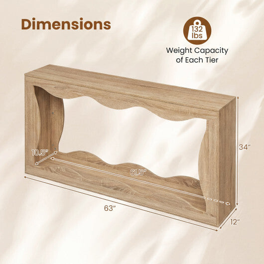 63 Inch Console Table 2-Tier Narrow Entryway Table with Wavy Edge Storage Shelf-Black W2B