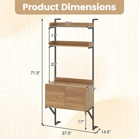 Tall Ladder Shelf with Storage Cabinet Narrow Wall Mounted Ladder Bookcase-Natural W2B