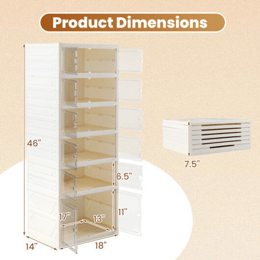 Foldable Shoe Rack Organizer 12-Pair 6-Tier Collapsible Shoe Cabinet-White W2B