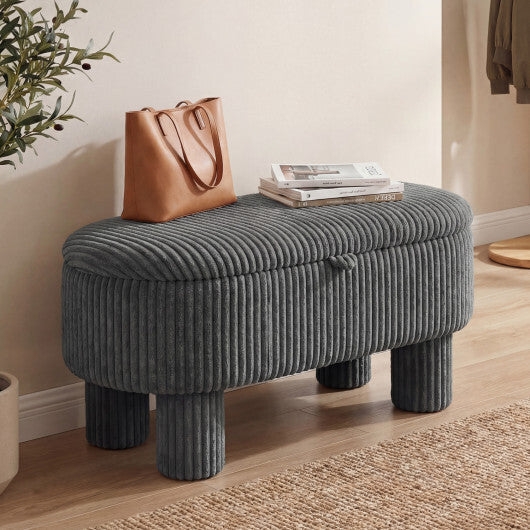 42 Inch Storage Ottoman Bench Corduroy Fabric Upholstered Foot Stool-Gray W2B