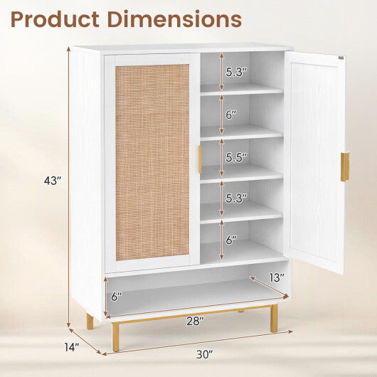 43 Inch 6-Tier Tall Shoe Cabinet with Double Doors-Natural W2B