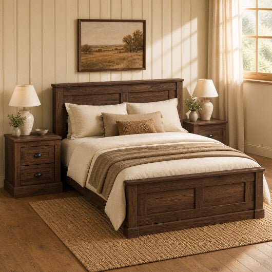 Farmhouse Nightstand with 2 Drawers & Storage for Living Room Bedroom-Brown W2B