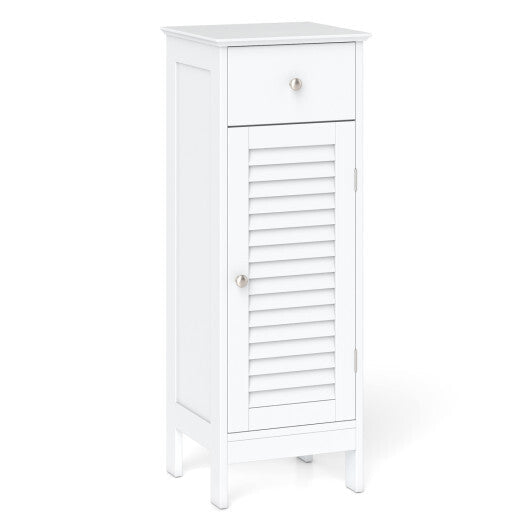 Narrow Bathroom Storage Cabinet with Adjustable Shelf and Drawer-Black W2B