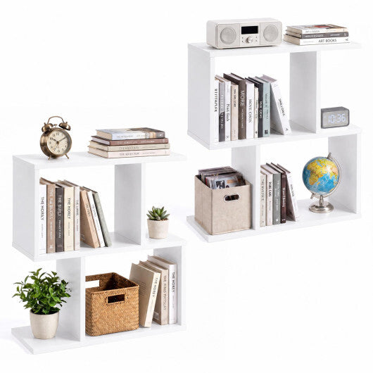 3-Tier Geometric Bookshelf Freestanding Display Shelf Side Table Set of 2-Brown W2B