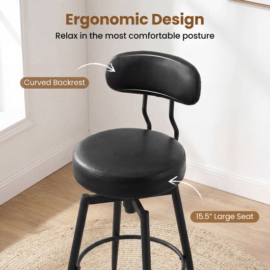 Set of 2 Swivel Barstools Faux Leather with Upholstered Seat and Back-Brown W2B