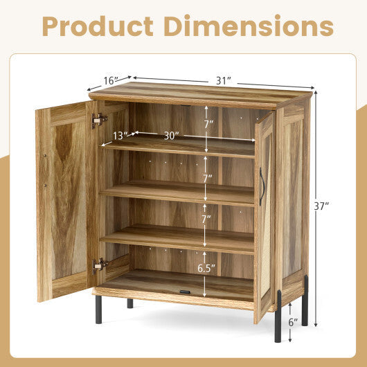 5-Tier Wooden Farmhouse Shoe Cabinet with Woven Rattan Doors-Natural W2B