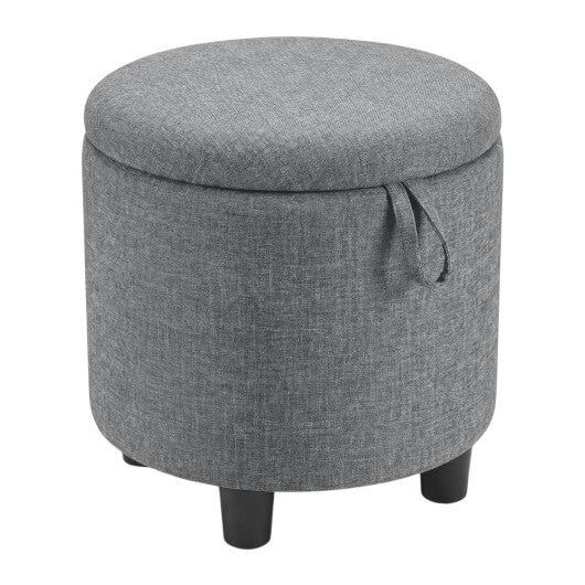 Round Storage Ottoman Linen Fabric Upholstered Footrest Stool-Beige W2B
