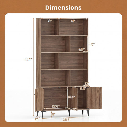 Bookshelf with 3 Doors and 2 Anti-Tipping Kits for Home Office-White W2B