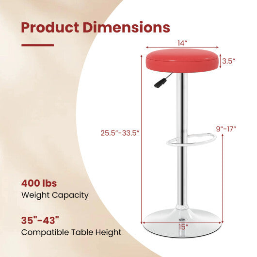 Set of 2 Height-adjustable Swivel Bar Stool with 360 Swivel bar stool-Red W2B