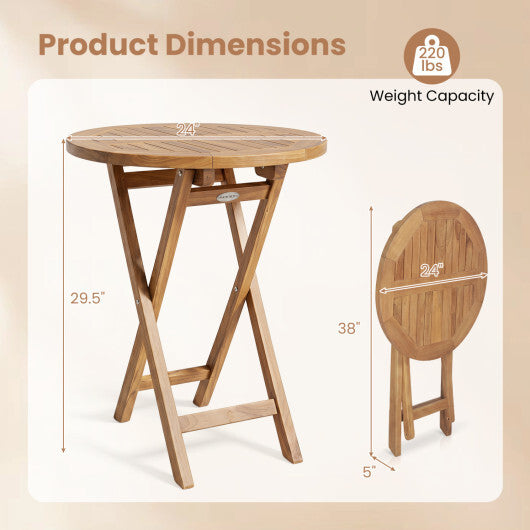 24" Round Solid Teak Outdoor Folding Bistro Table with Footrest W2B