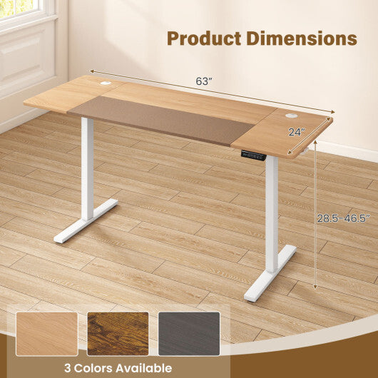 63 x 24 Inch Height Adjustable Sit Stand Computer Desk with 3 Memory Presets-Rustic Brown W2B