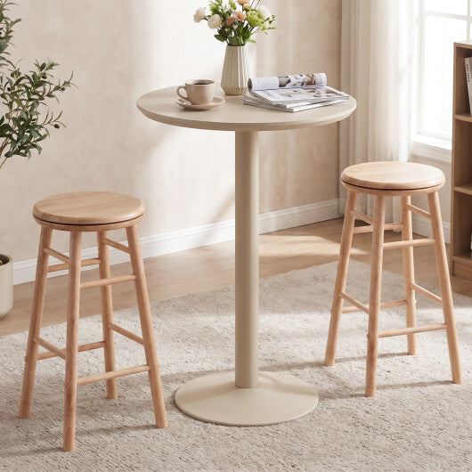 24" Swivel Bar Stools Set of 2 with Footrests & Crossbars-Natural W2B