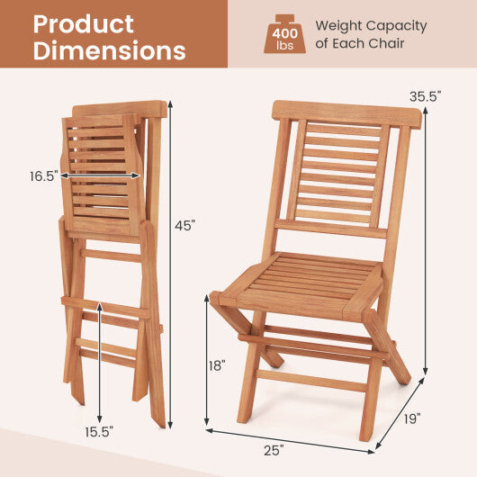 Teak Wood Folding Patio Chairs Set of 2 with X-Support & High Backrest for Backyard W2B