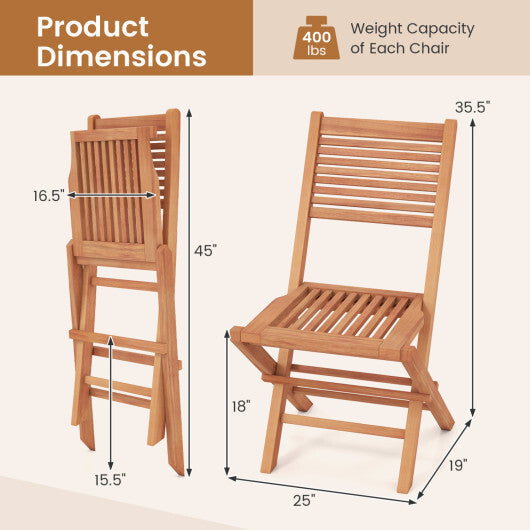 Teak Wood Folding Patio Chairs Set of 2 with Slatted Seat & Portable Design for Deck W2B