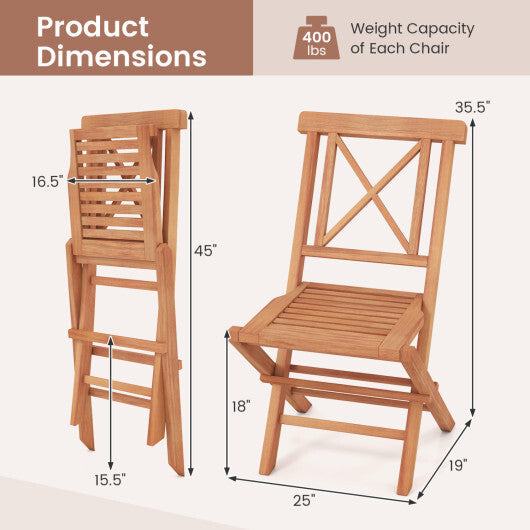 Teak Wood Folding Patio Chairs Set of 2 with Sturdy Frame & Comfort Back for Garden W2B