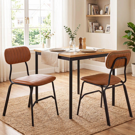 Set of 2 Modern Dining Chairs with Ergonomic Back Metal Legs Exquisite Rivet and Embellished Edges-Brown W2B