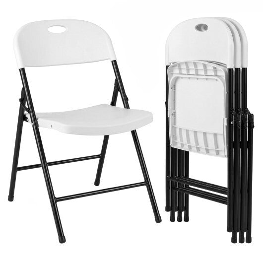 Set of 4 Foldable Plastic Chairs with Ergonomic Backrest-White W2B