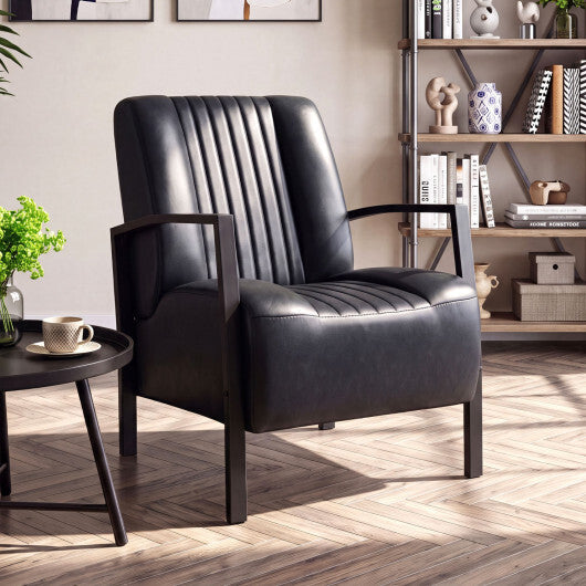 PU Leather Upholstered Armchair with Padded Seat and Back Comfy Lounge Reading Chair-Black W2B