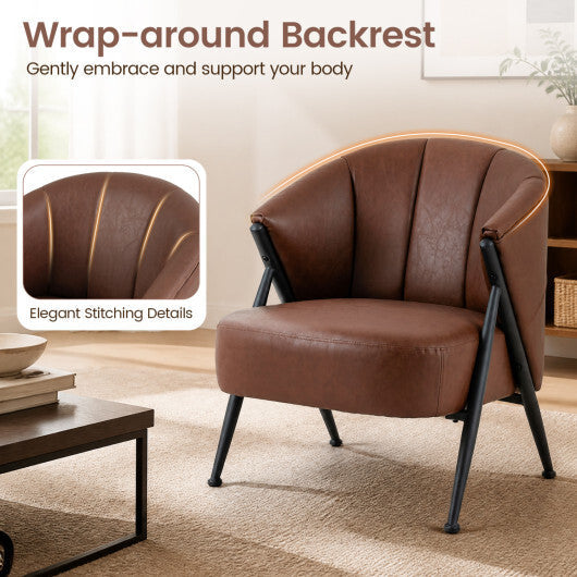 Mid Century Modern Accent Chair with Curved Backrest and Wide Seat Comfy Armchair-Brown W2B