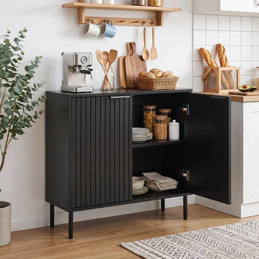 Fluted Buffet Cabinet with 2-Door Sideboard for Kitchen and Dining Room-Black W2B