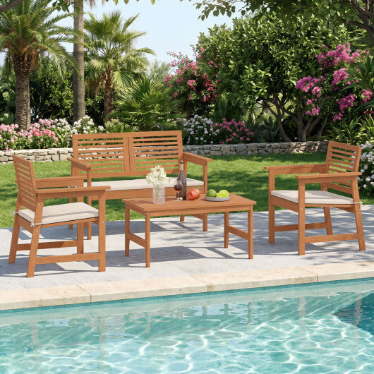35.5" Solid Wood Outdoor Coffee Table with Rectangular Slatted Top and Teak Finish W2B