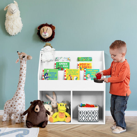 Kids Wooden Bookshelf Bookcase Children Toy Storage Cabinet Organizer-White W2B
