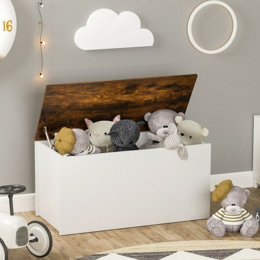 Flip-top Storage Chest with Self-hold Cover and Pneumatic Rod-White - Color: White W2B