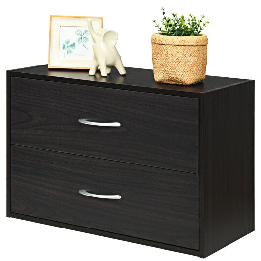 2-Drawer Stackable Horizontal Storage Cabinet Dresser Chest with Handles-Espresso W2B