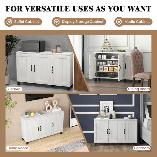 3-Door Buffet Sideboard with Adjustable Shelves and Anti-Tipping Kits-White Wash W2B