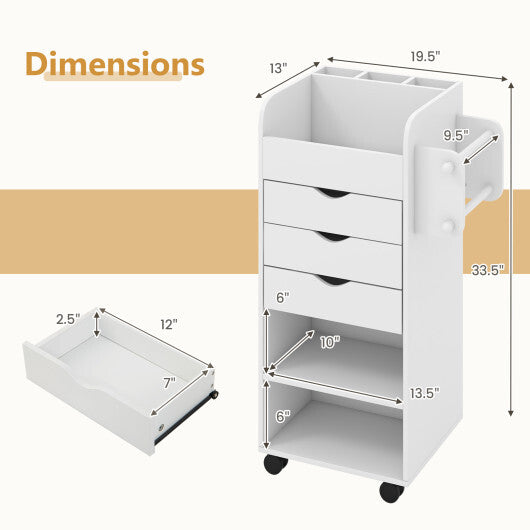 Utility Trolley with Open Shelves and 3 Drawers-Rustic Brown W2B