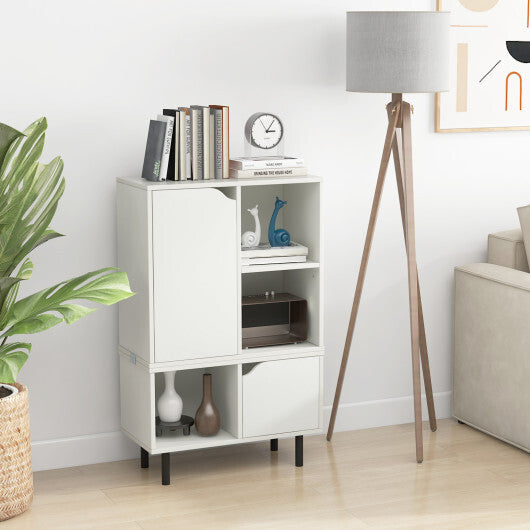 Stackable Bookcase with Adjustable Shelf and Cubes-White W2B