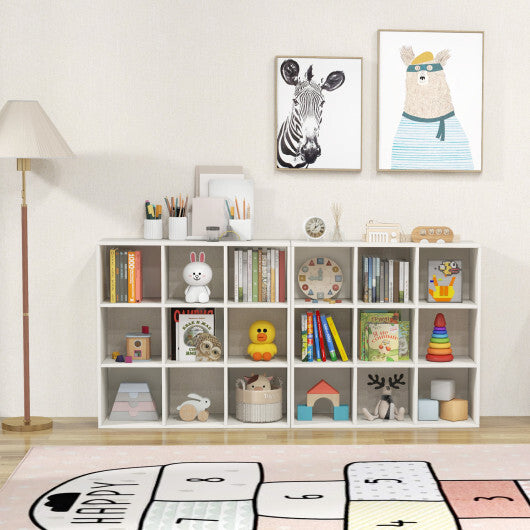 Wooden Kids Bookcase with Storage Cubbies and Anti-toppling Devices-White W2B