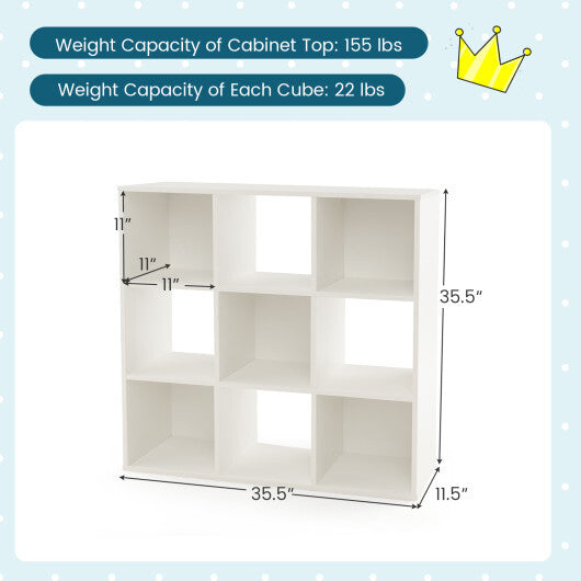 Wooden Kids Bookcase with Storage Cubbies and Anti-toppling Devices-White W2B
