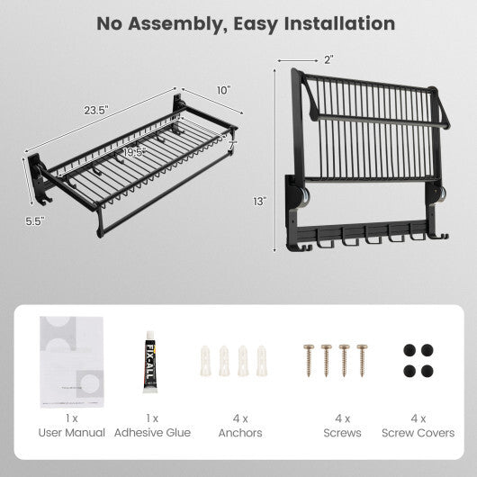 Wall Mounted Towel Shelf with Adjustable Towel Bar and Movable Hooks No Assembly Required W2B