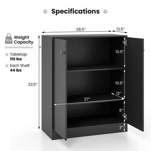 2-Door Modern Floor Storage Cabinet with 3-Tier Shelf-Brown W2B