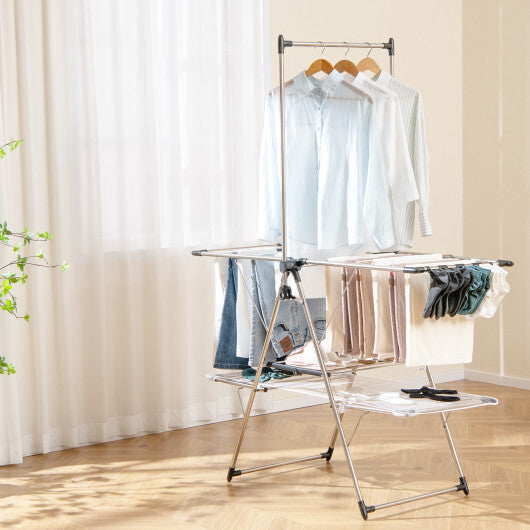 Large Foldable Clothes Drying Rack with Tall Hanging Bar W2B