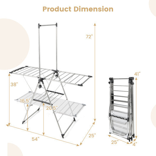 Large Foldable Clothes Drying Rack with Tall Hanging Bar W2B