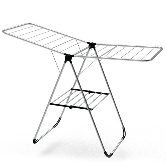 2-Tier Laundry Drying Rack Folding Cloth Rack with Aluminum Frame W2B