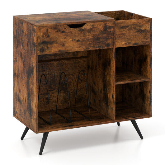 Record Player Stand with Power Outlet-Rustic Brown W2B