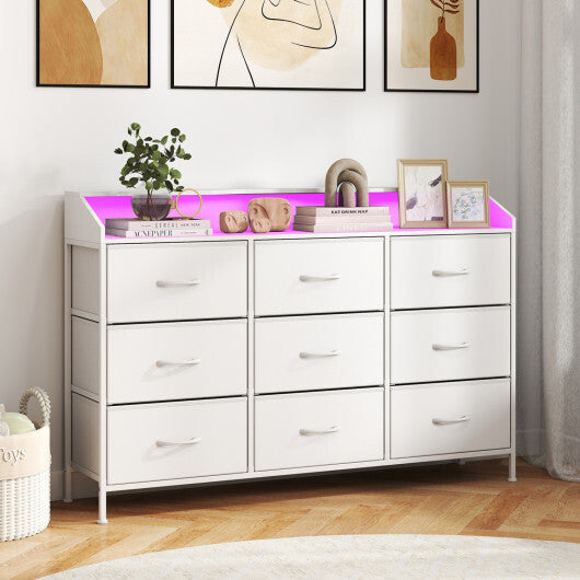 Storage Organizer with LED Lights and 9 Fabric Drawers for Bedroom-White W2B