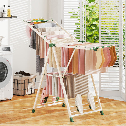 Clothes Drying Rack with Height Adjustable Wings-Beige W2B