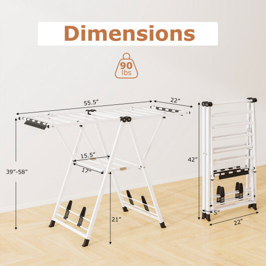 Clothes Drying Rack with Height Adjustable Wings-Beige W2B