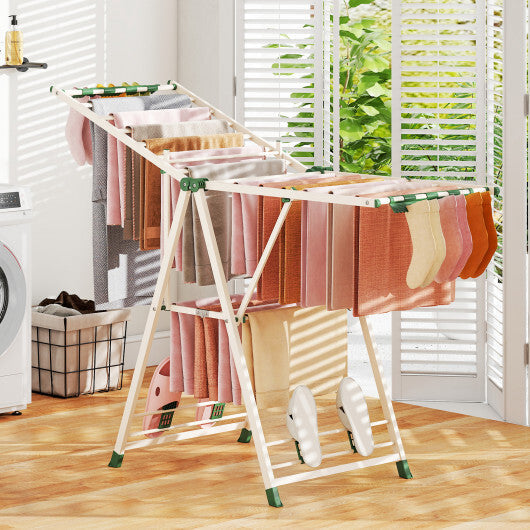 64 Inches Clothes Drying Rack with Height Adjustable Wings-Beige W2B
