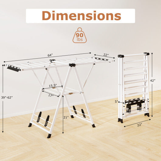 64 Inches Clothes Drying Rack with Height Adjustable Wings-Beige W2B