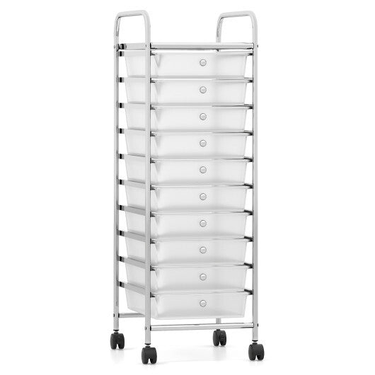 10-Drawer Rolling Storage Cart with Metal Frame and Lockable Universal Wheels-Black W2B