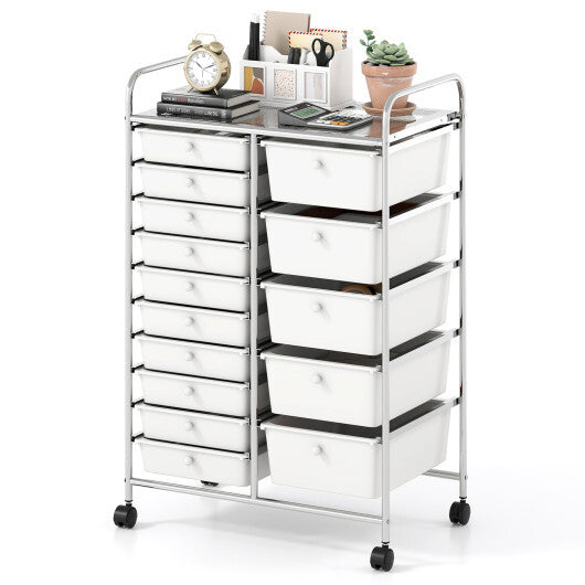 Rolling Storage Cart 15-Drawer Trolley with Chrome Plated Metal Frame-Black
